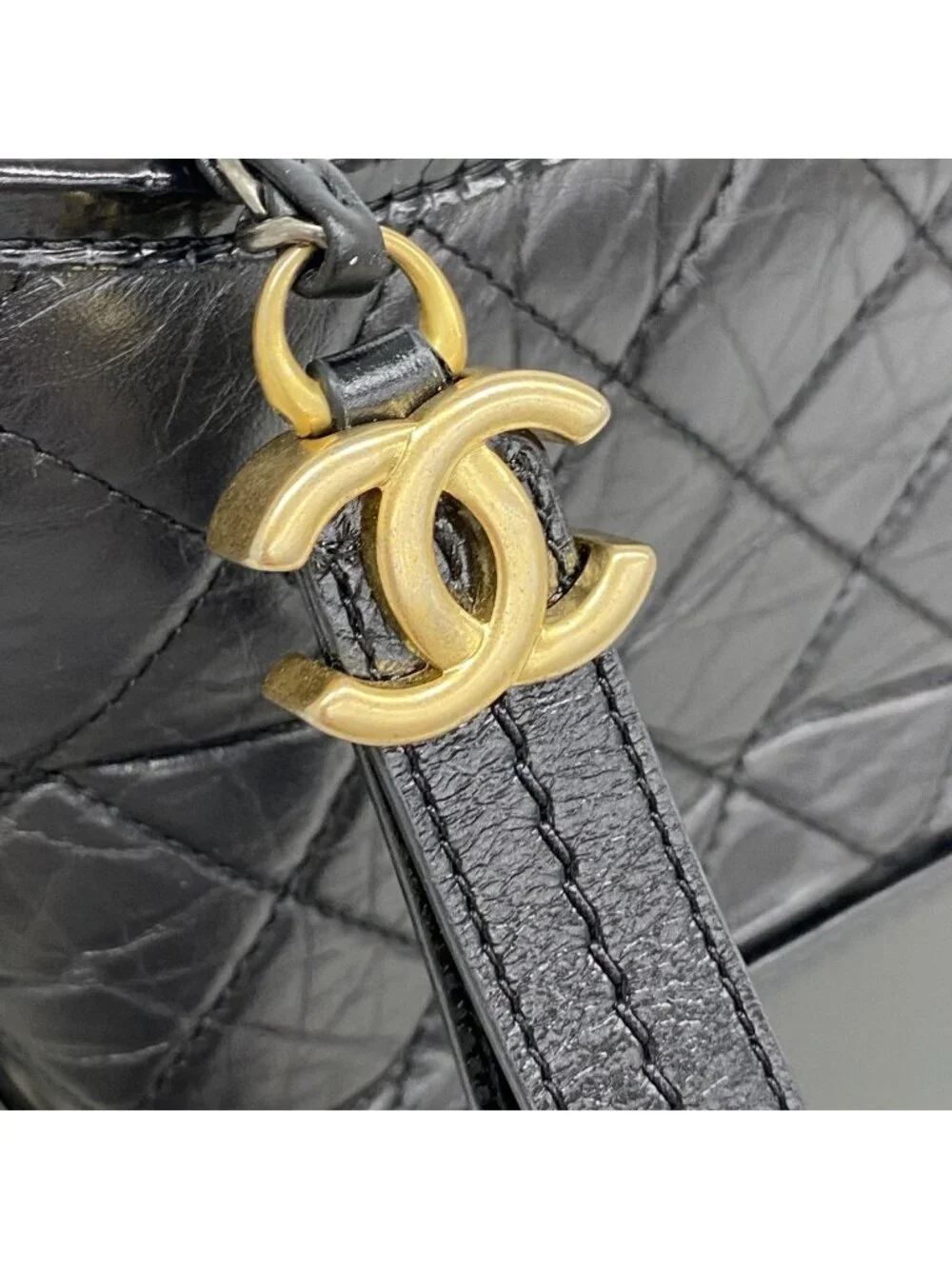 Chanel Shoulder Bag Gabrielle Calfskin Black Gold Silver